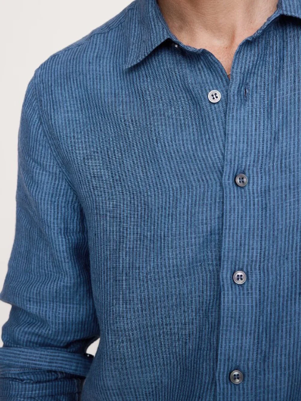 NWT Banana Republic Men's Blue Stripe Linen-Cotton Standard-Fit Textured Shirt M